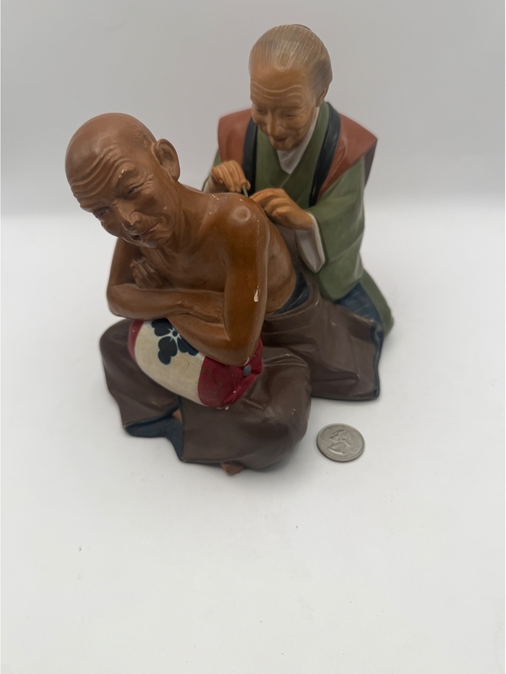Vintage Japanese Ceramic Figurine of Traditional Acupuncture scene Hand painted